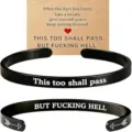 Stainless steel open cuff bracelet with laser engraved inspirational quote for daily wear. - Arrow Double-Sided Engraved / Black