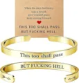 Stainless steel open cuff bracelet with motivational laser engraved text and message card gift set. - Arrow Double-Sided Engraved / Gold