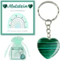 Back to school green malachite heart keychain with blessing card and organza gift bag. - Keychain with Card & Organza Bag - 6