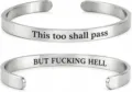 Stainless steel open cuff bracelet with laser engraved quote, adjustable C-shape silver bangle. - Double-Sided Engraved / Steel
