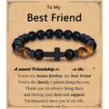 Tiger eye stone bracelet with obsidian beads and cross pendant for best friend gift. - best friend