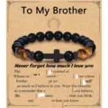 Mens natural stone beaded bracelet with cross pendant and brother message gift card. - To My Brother