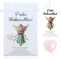 White Christmas gift pouch with angel illustration and crystal heart stone for holiday. - Rose Quartz Heart with Card & Organza Bag - 8