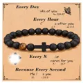 Natural obsidian stone beaded bracelet with cross pendant and tiger eye bead for daily wear - Every Day