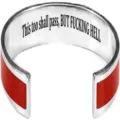 Stainless steel open cuff bracelet with custom laser engraved quote and red enamel detail. - Classic Inlaid Style / Red & Steel Color