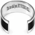Stainless steel cuff bracelet with engraved inspirational quote, black enamel C-shaped open bangle. - Classic Inlaid Style / Black and Steel Color