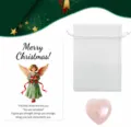 Gift set size chart featuring a greeting card, mesh pouch, and heart-shaped stone with measurements. - Rose Quartz Heart, Card & Organza Bag - 11