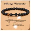 Black obsidian tiger eye stone bracelet with small cross pendant gift jewelry item sku variant. - Always Remember 2