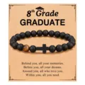 Black obsidian and tiger eye bead bracelet with cross pendant for graduation gift, stylish. - 8th Grade