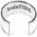 Stainless steel cuff bracelet with engraved funny quote, open C-shape wristband jewelry. - Classic Inlaid Style / White & Steel Color