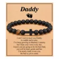 Tiger eye stone bracelet with black cross pendant and gift card for dad, men jewelry - Daddy