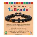 First grade back to school black obsidian beaded bracelet with cross pendant and tiger eye stone. - 1st Grade