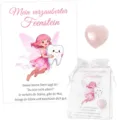 Rose Quartz Crystal Heart Stone Set with Fairy Greeting Card and Storage Pouch for Kids - Rose Quartz Heart, Card & Organza Bag - 16