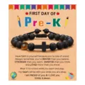 Back to school black bead bracelet with cross charm and tiger eye stone gift for kids. - Pre-K