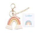 Handmade woven rainbow keychain with letter beads and card for school season gifts accessories. - Keychain & Card - 19