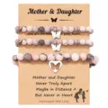 Mother daughter beaded bracelet detail, pink zebra stone with butterfly charms on display card. - Butterfly 3-Piece Set-9