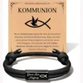 Edler Edelstahl Armreif geflochten mit Fisch Symbol zur Kommunion, ideales Geschenk für Mädchen. - Armband Mit Karte / Schwarz