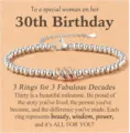 Close-up detail of silver beaded 30th birthday bracelet featuring three rose gold rings. - Silver Beads & Rose Gold Rings - 30th - 2