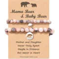 Mother Daughter Beaded Bracelets Set Mama Bear Charm Pink Gemstone Jewelry Gift Idea - Bear 2-Piece Set-7