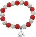 Red white rhinestone disco ball charm bracelet with cute silver elephant pendant jewelry - Elephant Pendant - 30