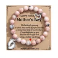 Bracciale di perle festa della mamma con cuore e ciondolo piede di bimbo, regalo rosa per donna. - Diaspro Zebrato Rosa con Biglietto Mother's Day