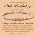 Silver bead bracelet with six rose gold rings for 60th birthday gift, adjustable jewelry. - Silver Beads & Rose Gold Rings - 60th - 4