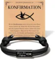 Nahaufnahme eines schwarzen geflochtenen Armbands mit Metallröhre und Konfirmationskarte. - Armband Mit Karte / Schwarz
