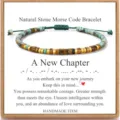 Natural stone Morse code bracelet with handmade beaded design and inspirational greeting card gift. - A new chapter