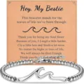 Stainless steel wave beaded bracelet with sister greeting card, adjustable size for besties. - Ocean Wave Bestie - 3
