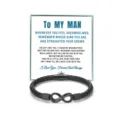 Men's leather braided bracelet infinity clasp stainless steel romantic gift card detail - LOVE YOU FOREVER and Black