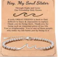 Stainless steel wave bead bracelet with sister message card, adjustable clasp jewelry. - Ocean Wave Sister - 2