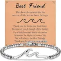 Stainless steel wave bead bracelet detail showing silver beads and lobster clasp closure. - Wave Theme for Friend