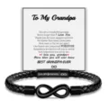 Detailed shot of men leather bracelet with infinity clasp and grandpa greeting message card. - To My Grandpa