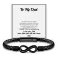 Men's black braided leather bracelet with infinity symbol and stainless steel magnetic clasp. - To My Dad