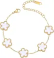 Gold titanium steel five-leaf clover white shell flower bracelet fashion jewelry. - White and Gold-7
