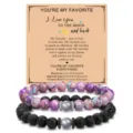 Kaiserjaspis Vulkangestein Paare Armband Mondstein Valentinstag Geschenk fur Freund - Natürlicher lila geblümter Kaiserstein / Imperial-Jaspis + Lavastein + YOU'RE MY FAVORITE