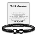 Men's braided leather bracelet featuring infinity symbol and gift card for grandson. - To My Grandson