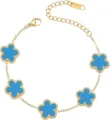 Gold titanium steel blue flower clover bracelet fashion charm jewelry for women daily wear - Lake Blue & Gold - 9
