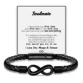 Men's black braided leather bracelet with stainless steel magnetic infinity clasp gift. - To My Soulmate
