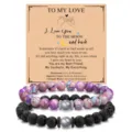 Exquisite couple bracelet set featuring imperial jasper, volcanic rock and moonstone beads with card. - Imperial Stone, Lava Stone and To My Love