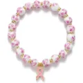 Pink floral ceramic bead bracelet with gold accents and ribbon charm for women and girls - Pink Ribbon Style 7