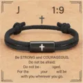 Men stainless steel cross braided cord bracelet detail, faith religious wrist jewelry. - 1:9-2