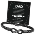 Men's stainless steel braided leather bracelet with infinity charm and magnetic clasp gift. - To My Dad - Black