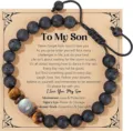Naturstein Perlenarmband fuer Sohn mit Inspirationskarte, ideales Vatertagsgeschenk. - Mondstein der Klasse 5A / An meinen Sohn - 2