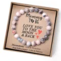 Bracciale di perle in cristallo con diaspro zebra rosa e pietra lunare in confezione. - Diaspro zebra rosa + biglietto per la mamma + pietra di luna di grado 5A