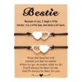 Best friend heart braided bracelet set with card, matching BFF stainless steel couple jewelry. - 2-Piece Heart Set - 3 / Silver