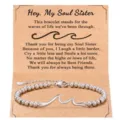 Silver stainless steel beaded bracelet with wave charm on soul sister message card variant. - Wave Sister - 1
