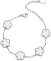 Elegant silver stainless steel white clover flower charm bracelet for women fashion jewelry - White + Steel - 13