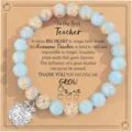 Teacher appreciation beaded bracelet with rhinestone apple pendant and inspirational card gift. - Shoushan Stone Apple - 11