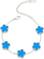 Stylish blue five-leaf clover stainless steel bracelet for women, fashion jewelry gift. - Lake Blue + Steel - 14